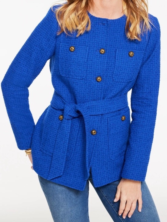 Talbots Jackets & Blazers - NWT Talbot’s Women’s Cobalt Blue Tweed Tie-Waist Jacket Blazer - Size 8
